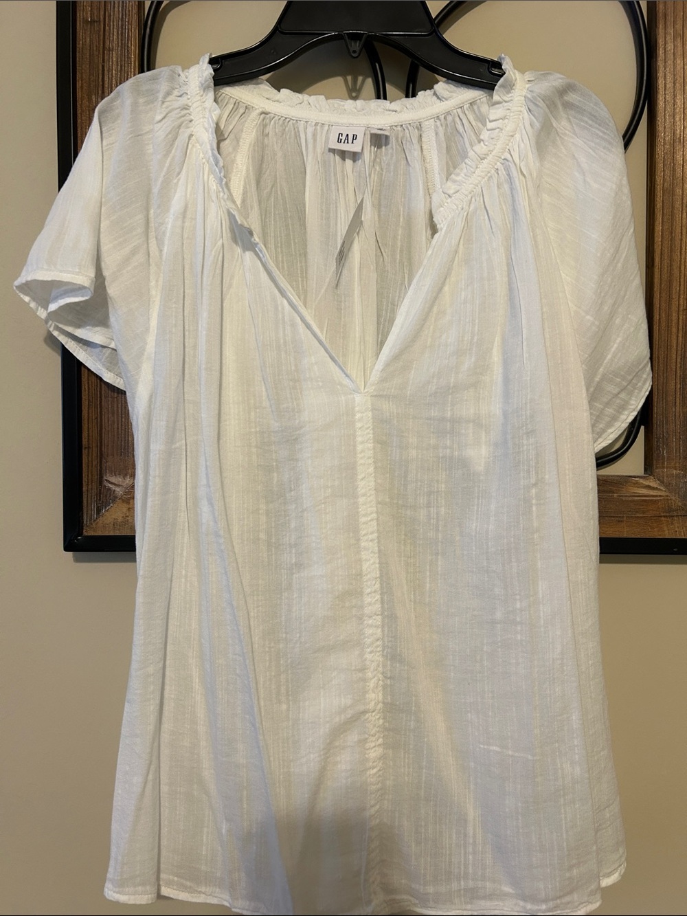 GAP White Lightweight Peasant Top with V-Neck